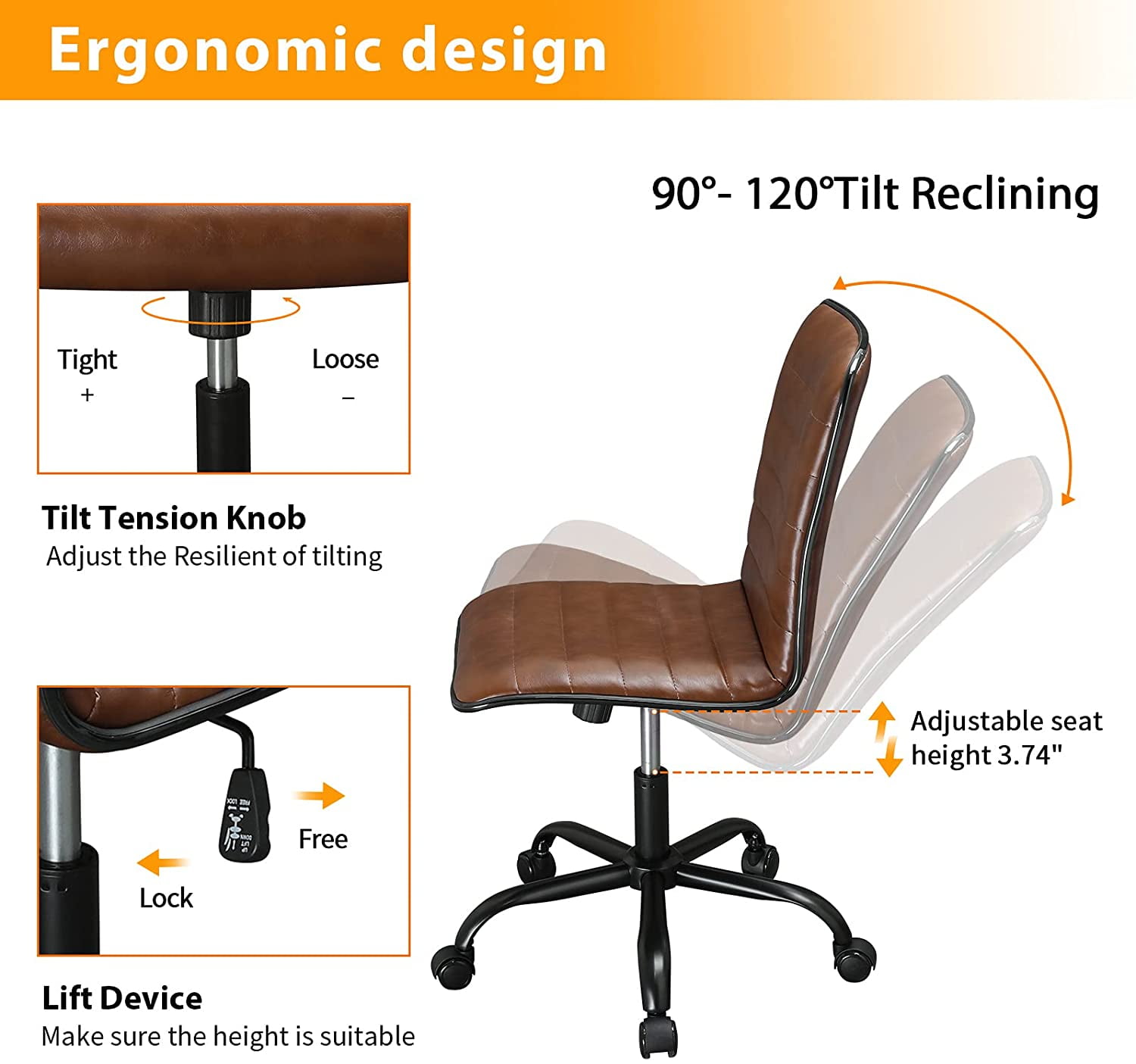 Buy DICTAC PU Leather Home Office Chair Armless Industrial Chair