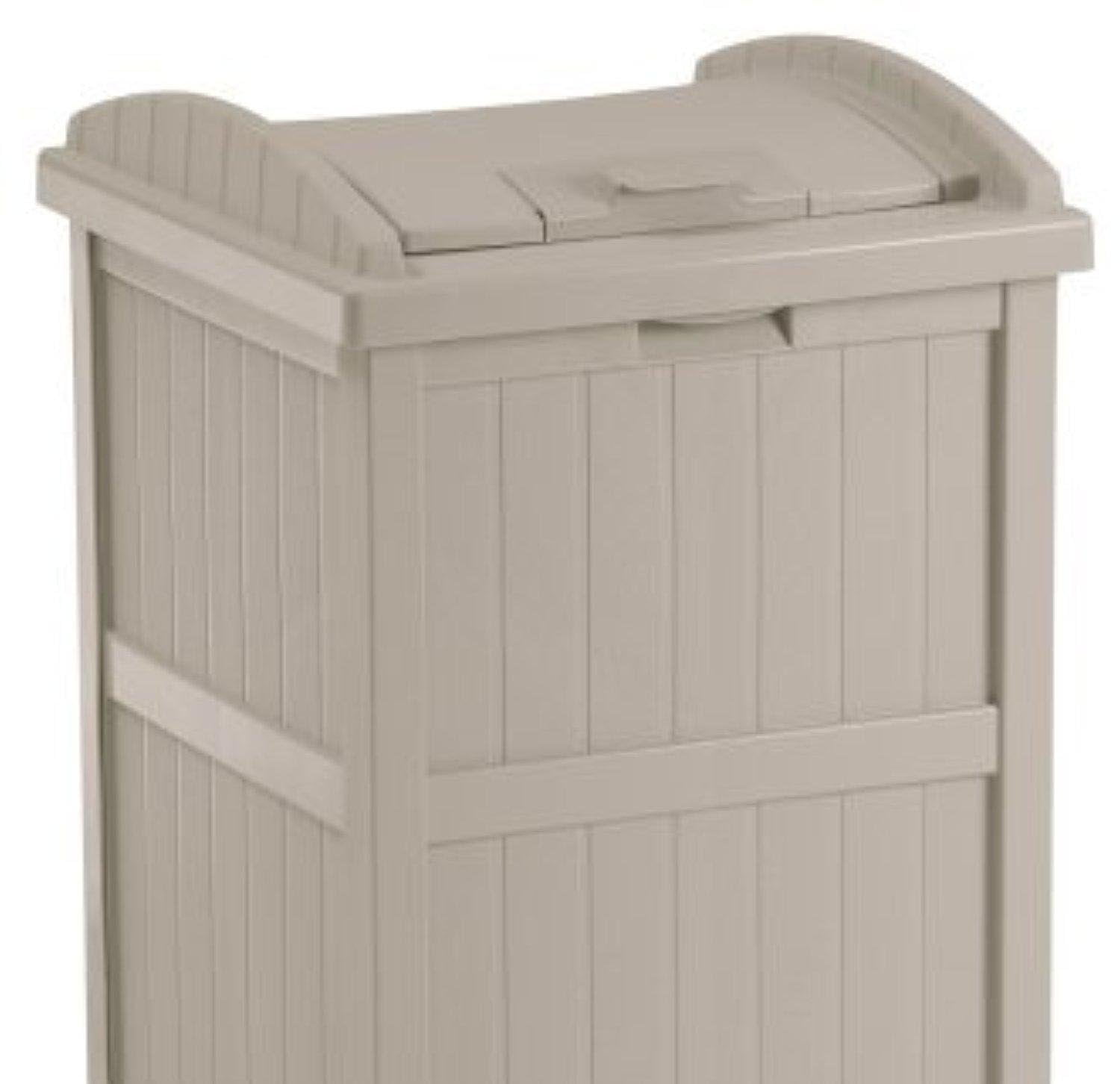 Suncast 33 Gallon Durable Plastic Hideaway Outdoor Garbage Can with Secure  Lid and Wicker Design for Home Backyards, Decks, or Patios, Java Brown