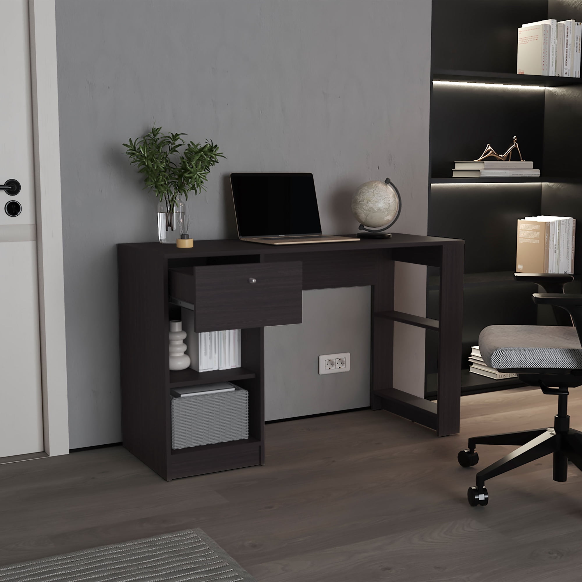 TUHOME 47" Writing Desk with Drawer and 4 Shelves, Modern Home Office Computer Desk, White