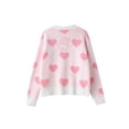 thumbnail image 3 of hirigin Women Sweater, Long Sleeve Round Neck Heart Knitting Loose Casual Party Street Pullover Tops, Pink, 3 of 9