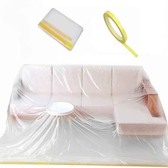 146" Inch Extra Large Plastic Couch Covers, Waterproof Furniture Protector for L-Shape Sectional Sofa, Clear Couch Cover for Moving, Storage & Pet Protection
