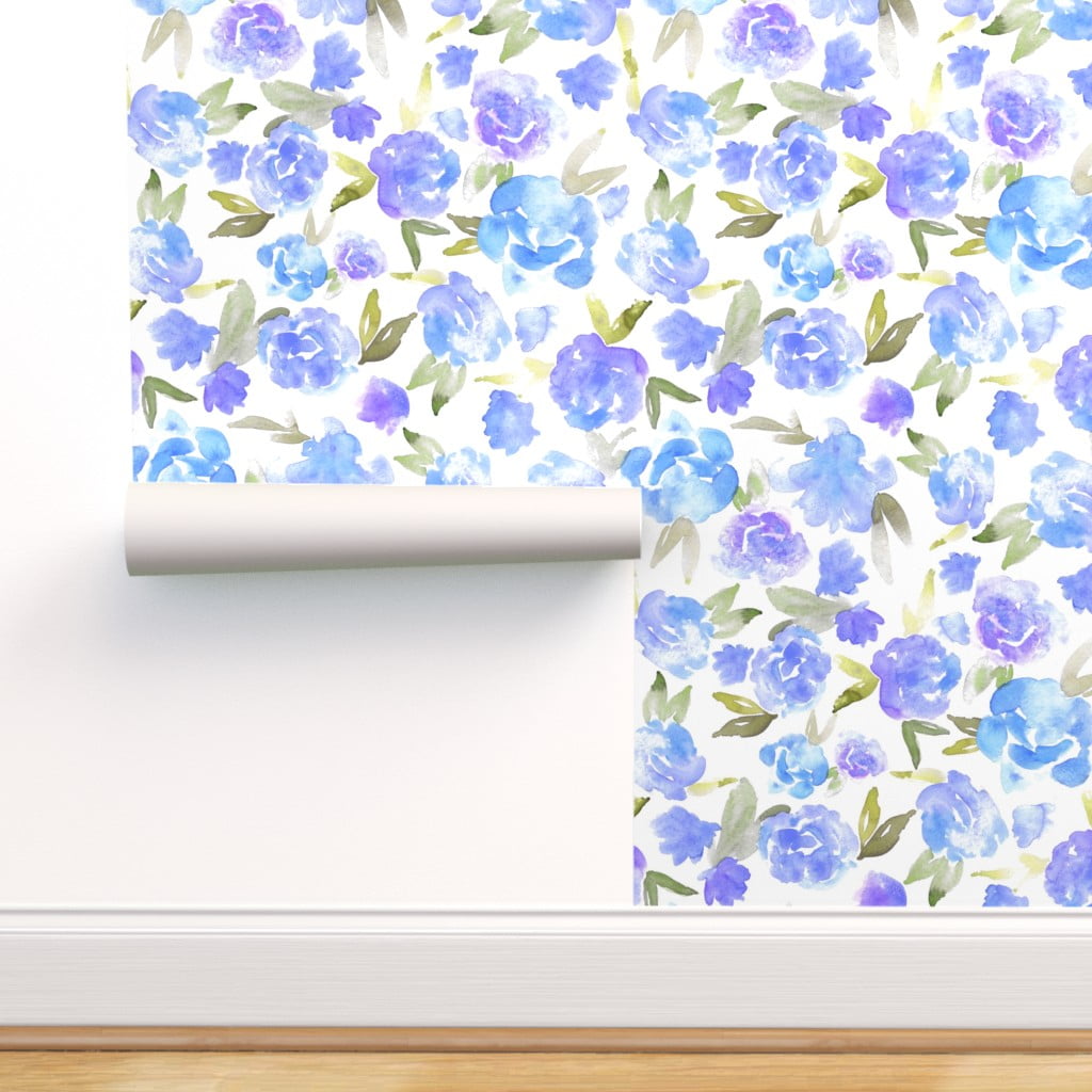 Removable Water-Activated Wallpaper Boho Watercolor Floral Flowers Spring 