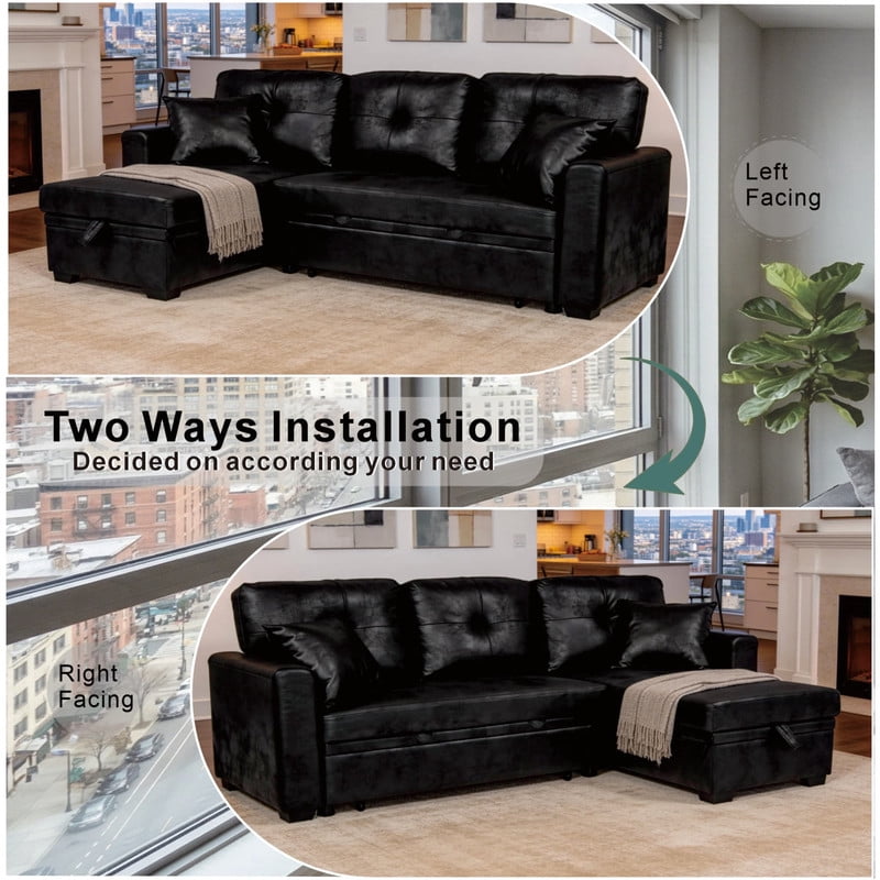 L-Shaped Sectional Sofa with Pull-Out Bed and Reversible Chaise, Convertible Sleeper Sofa Bed Modern Couch Bed for Living Room Apartment
