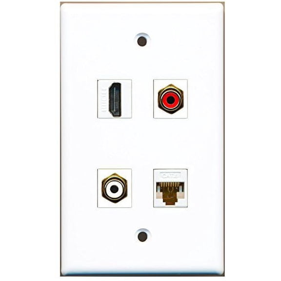 RiteAV - 1 Port HDMI 1 Port RCA Red 1 Port RCA White 1 Port Cat6 Ethernet White Wall Plate