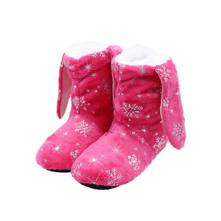 

Rotosw Women Bootie Slippers Cute With Rabbit Ear Winter Boots Plush House Shoes