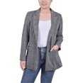 thumbnail image 1 of NY Collection Womens Long Sleeve Ponte Glen Check One Button Blazer Jacket, Grey, Petite, PL, 1 of 1