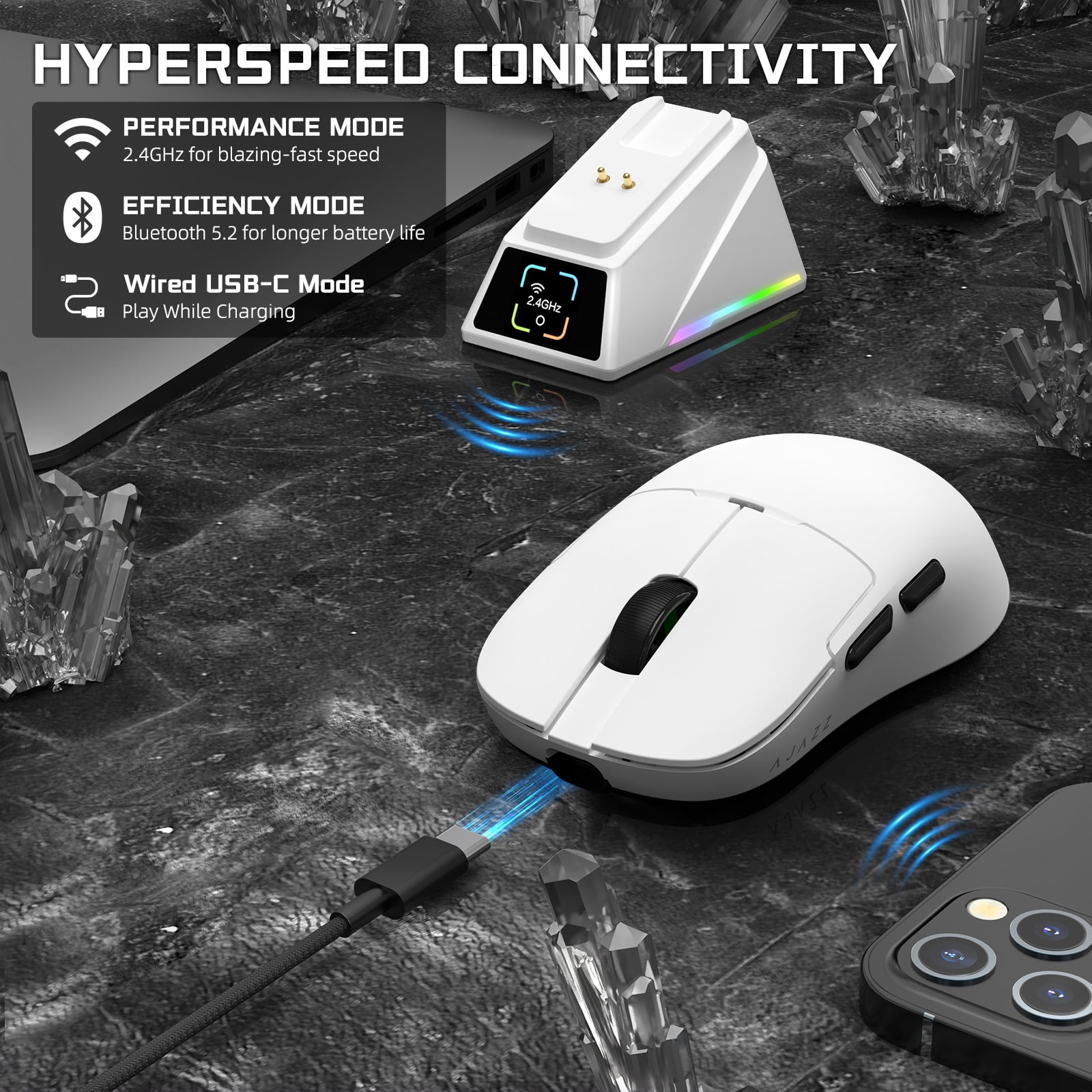 ATTACK SHARK x AJAZZ AJ159 APEX PAW3950 Triple Mode Gaming Mouse 8K Magnetic Charging Dock with Color Display Bluetooth/2.4G Wireless/Wired
