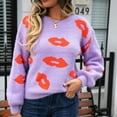 thumbnail image 2 of WILLBEST Sweaters for Women Women Autumn and Winter Lip Print Valentine's Day Heart Sweater Round Neck Knitting Pullover Sweater Casual, 2 of 5