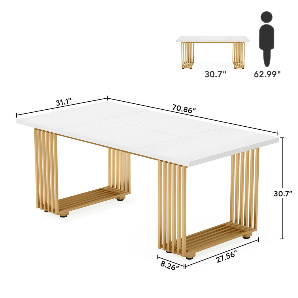 YYAo Gaming Desk, Computer Desk,70.9" Executive Desk, Modern Office Computer Desk Conference Table,White & Gold