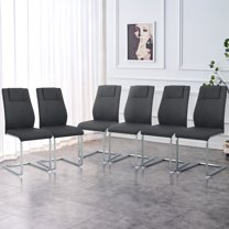 Modern Dining Chairs with Faux Leather Padded Seat Dining Living Room Chairs Upholstered Chair with Metal Legs Design for Living, Bedroom, Dining Room Side Chairs Set of 6 (Black PU Leather)