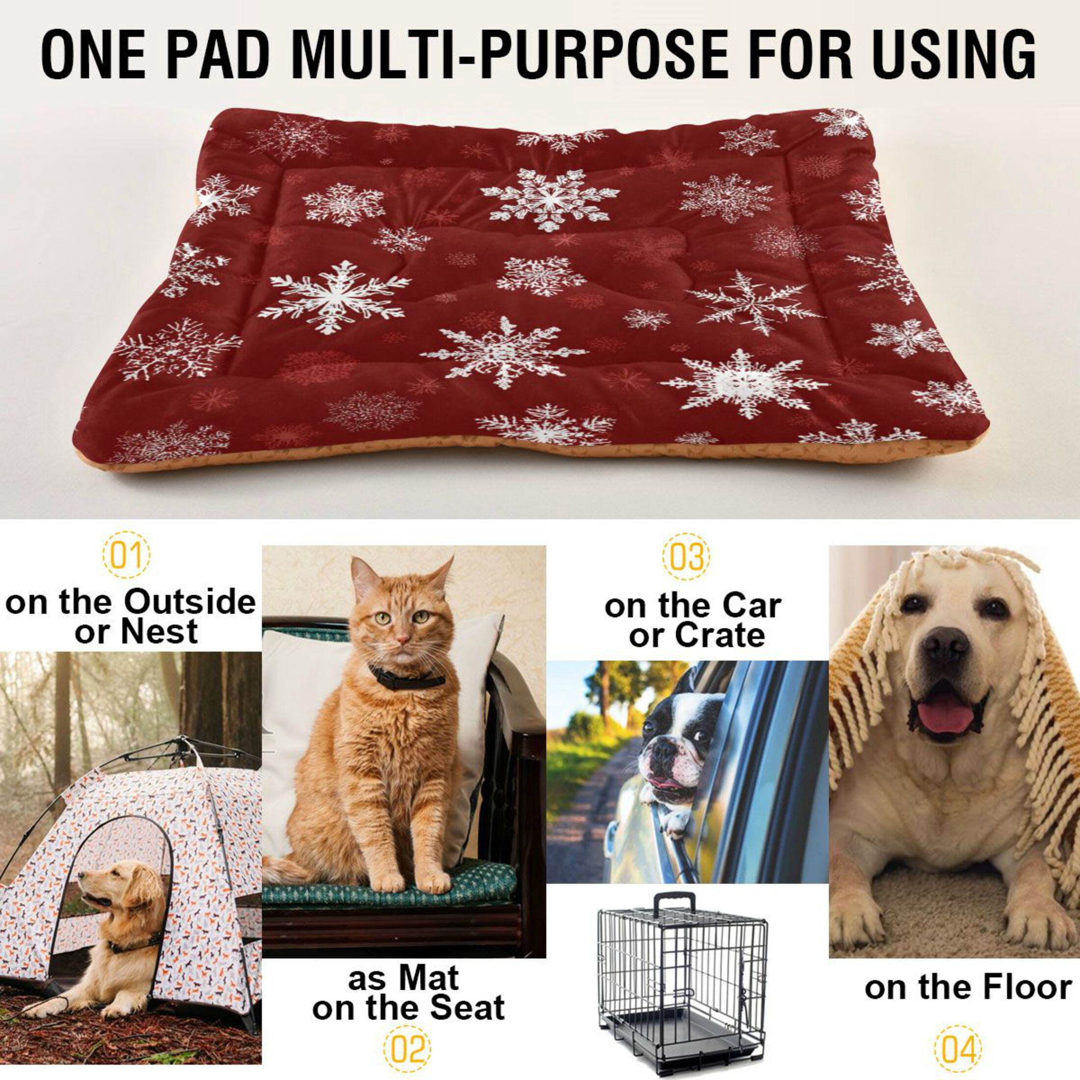 Qxltty Snowflake Pattern Ped Pad Wear-resistant and Hard to Bite Through Sleeping Pad for Small Medium Large Dogs Winter Pet Bed 36×24in