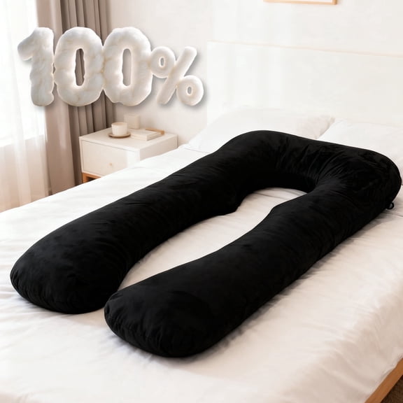 U-Shape Ergonomic Body Pillow for Adults, Maternity Must-Have for Sleeping & Back Support, Pregnancy Essentials with Machine-Washable Black Cover