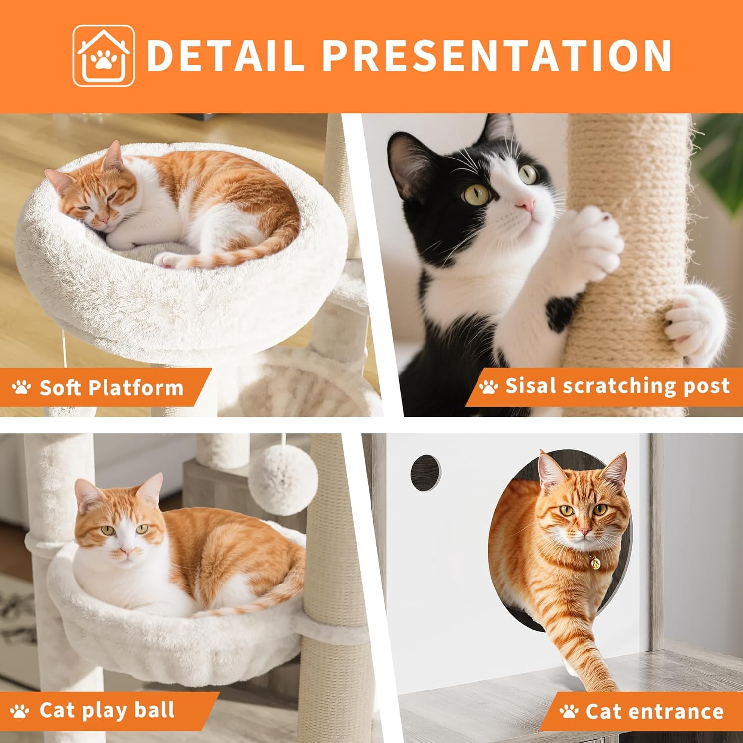 Large Cat Tree with Litter Box Enclosure,3-in-1 Cat Tower, Hidden Pet Washroom Litter Box Furniture,Wooden Multi-Level Cat Condo Furniture with Sisal Scratching Posts,Soft Plush Perch, Hammock