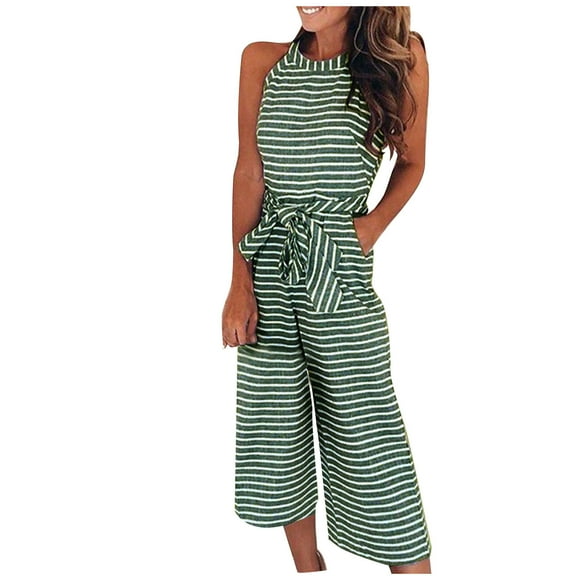 IROINNID Sleeveless Round Neckline Jumpsuit For Women Full-Length Ladies Summer Loose Long Rompers Jumpsuit