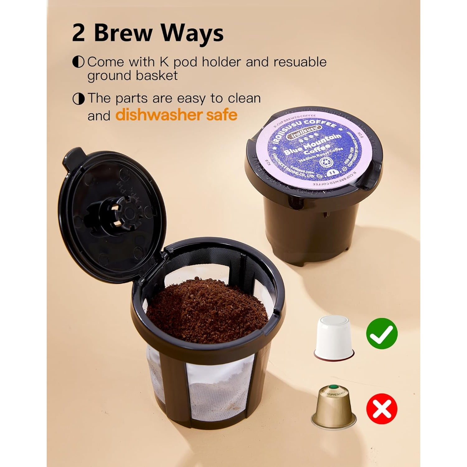 Single Serve One Cup Coffee Maker, for K Cups and Grounds, Mini Coffee Maker with Portable Handle, 6 to 12 Oz Brew Size, for Travel, Camping, Office