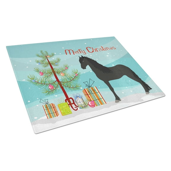 Carolines Treasures Friesian Horse Christmas Glass Cutting Board Large Teal 12H x 16W multicolor