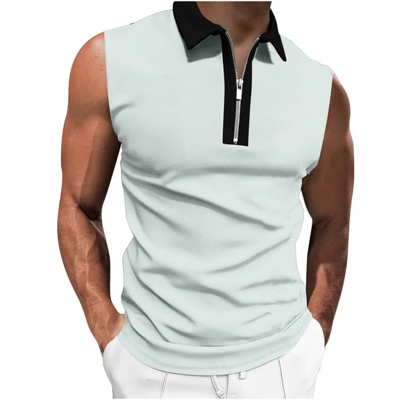 Njoeus Mens Undershirts Sports Shirts for Men Men's Casual Summer Gym Workout Running Tank Tops Sleeveless T-Shirt Lapel Collar Sports Tees Blouse & Shirt Mens Shirts
