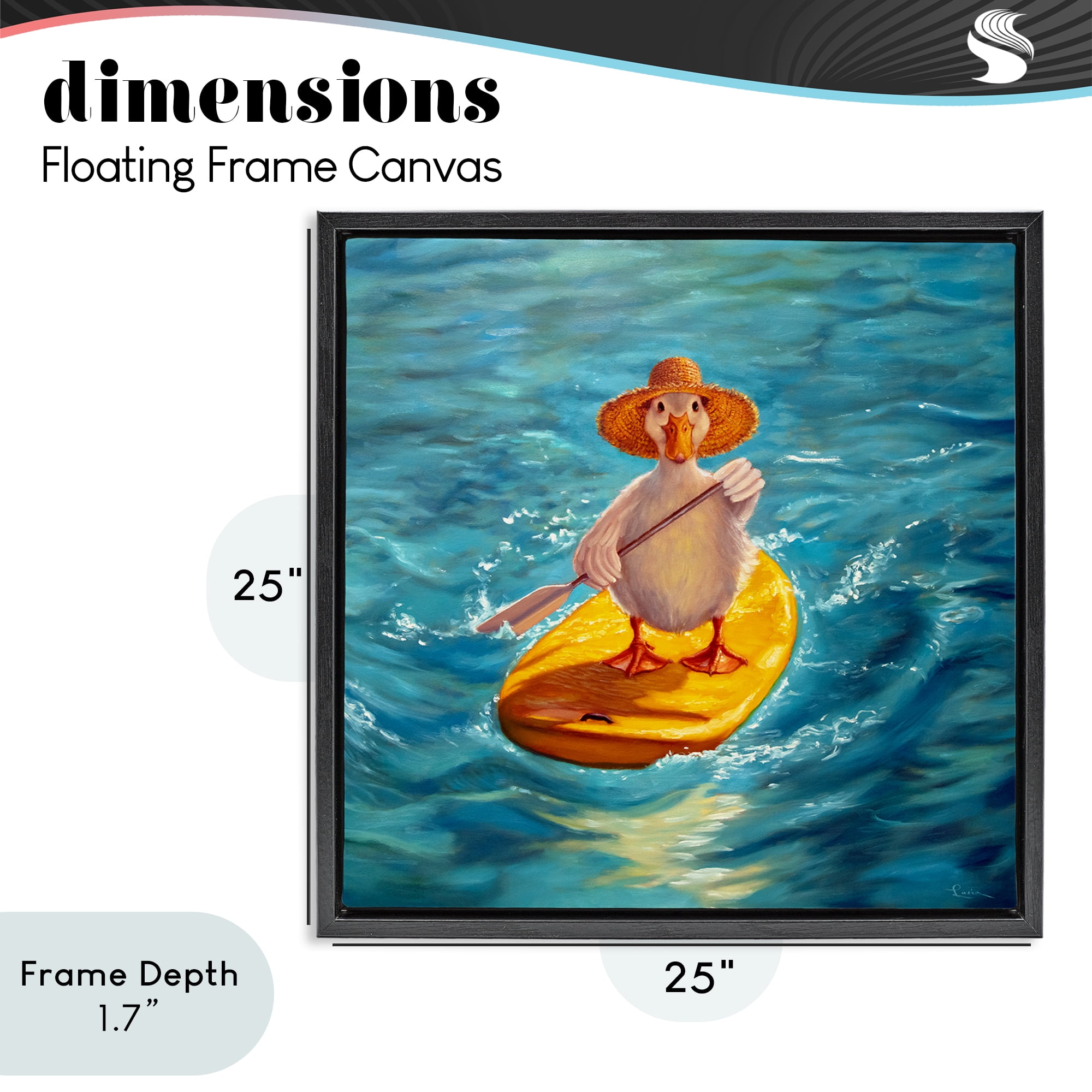 Stupell Industries The Paddler Duck with Straw Hat Black Framed Floater Canvas Wall Art, design by Lucia Heffernan