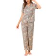 thumbnail image 2 of Unique Bargains Women's Pajama Set Silk Short Sleeves and Pants Floral Satin Sets, 2 of 4