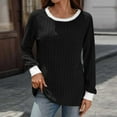 thumbnail image 2 of Lenpel Women's Tunic Tops Ribbed Knit Long Sleeve Crew Neck Color Block T Shirts Casual Tee Blouses Loose Lightweight Sweaters(Black,XX-Large), 2 of 6