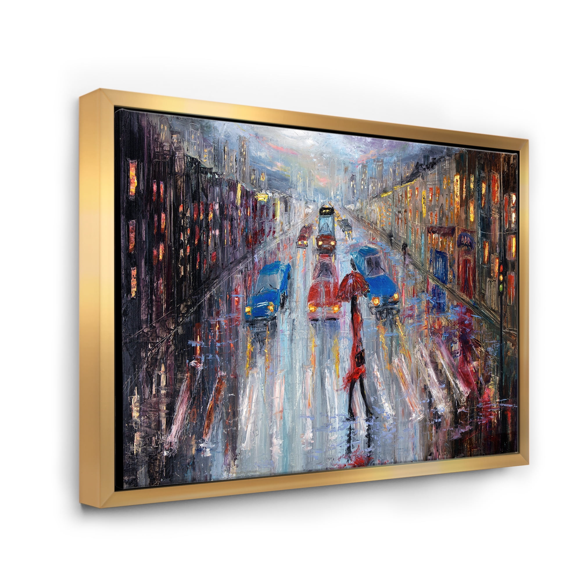 Designart 'Girl In Red Crossing The Street' Traditional Framed Canvas Wall Art Print