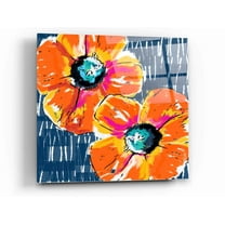 Epic Art 'Orange Poppies on Blue' by Linda Woods, Acrylic Glass Wall Art, 12"x12"