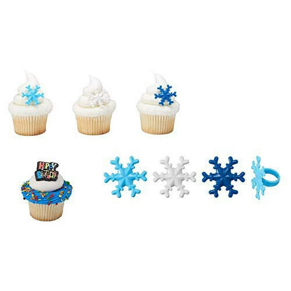 DalvayDelights Frozen 2 Snowflake Blue and White Winter Party Favors Cupcake Toppers Rings 25 Pieces