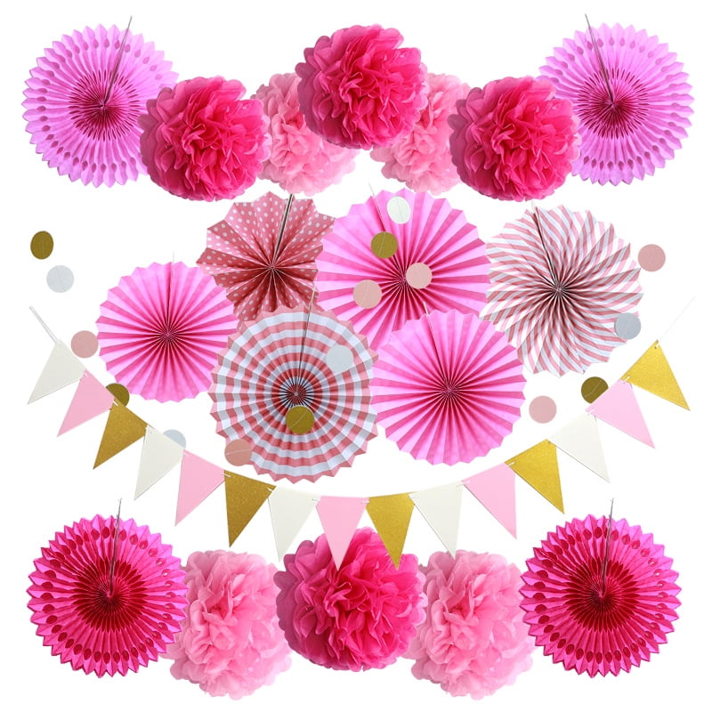 Party Decorations Paper Pompoms Hanging Fan Triangle Bunting And Hanging Glitter Dot Garland For Party Wedding Birthday Festival Christmas Event Mexican Fiesta Pack Of 21 Walmart Com