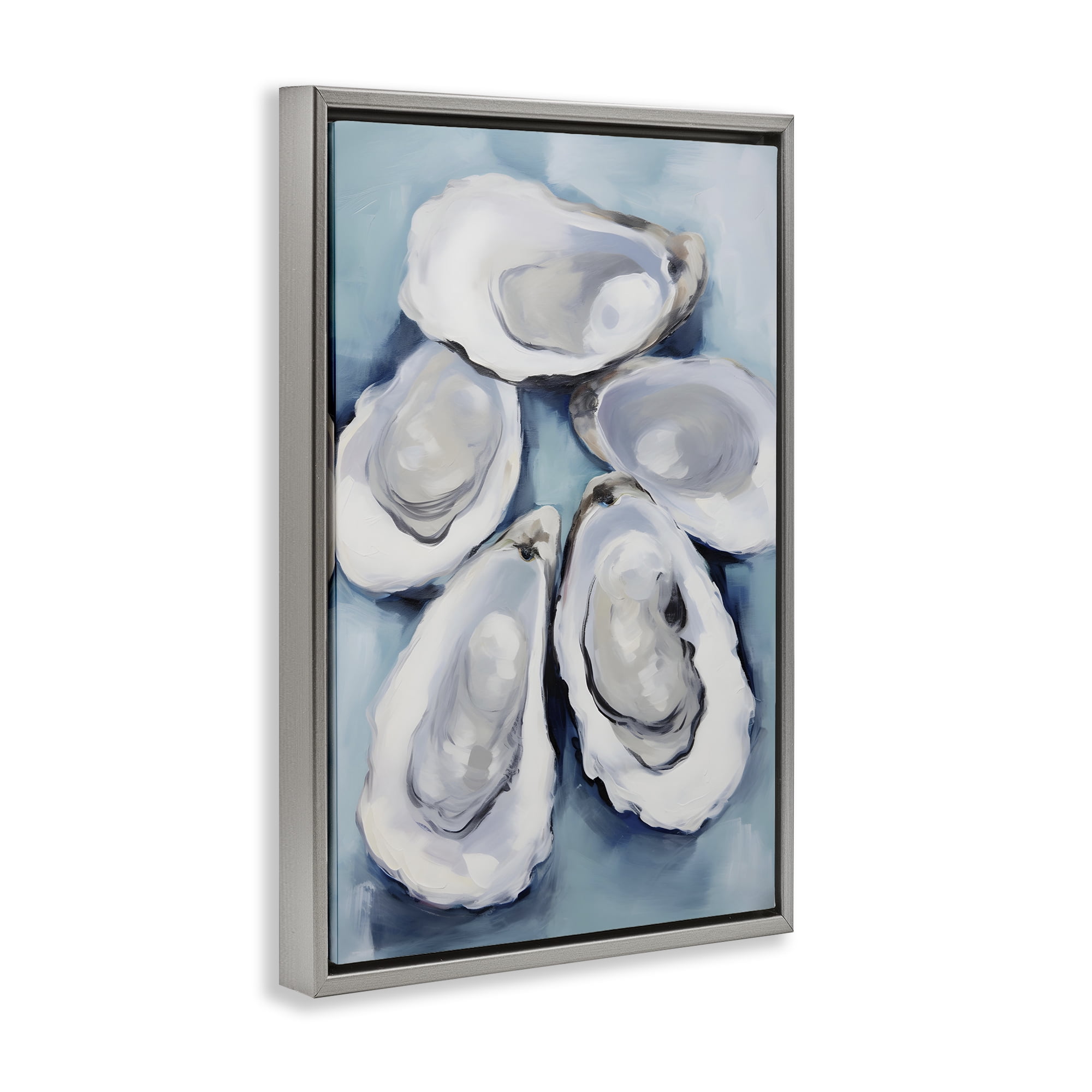Stupell Industries Five Oyster Shells Animals & Insects Painting Gray Floater Framed Canvas Art Print Wall Art, 21 x 31