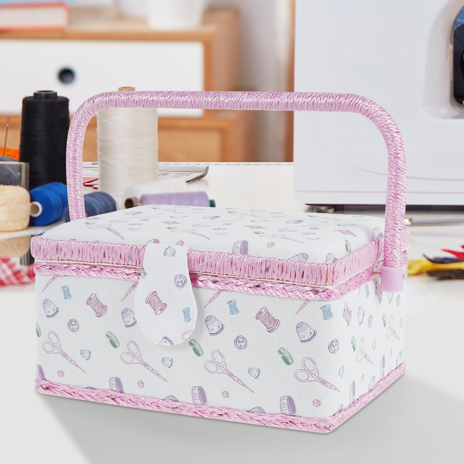 Hvxrjkn Sewing Basket with Removable Tray & Interior Pocket – Portable, Practical & Stylish Organizer for Needles, Thread & Tape Measure