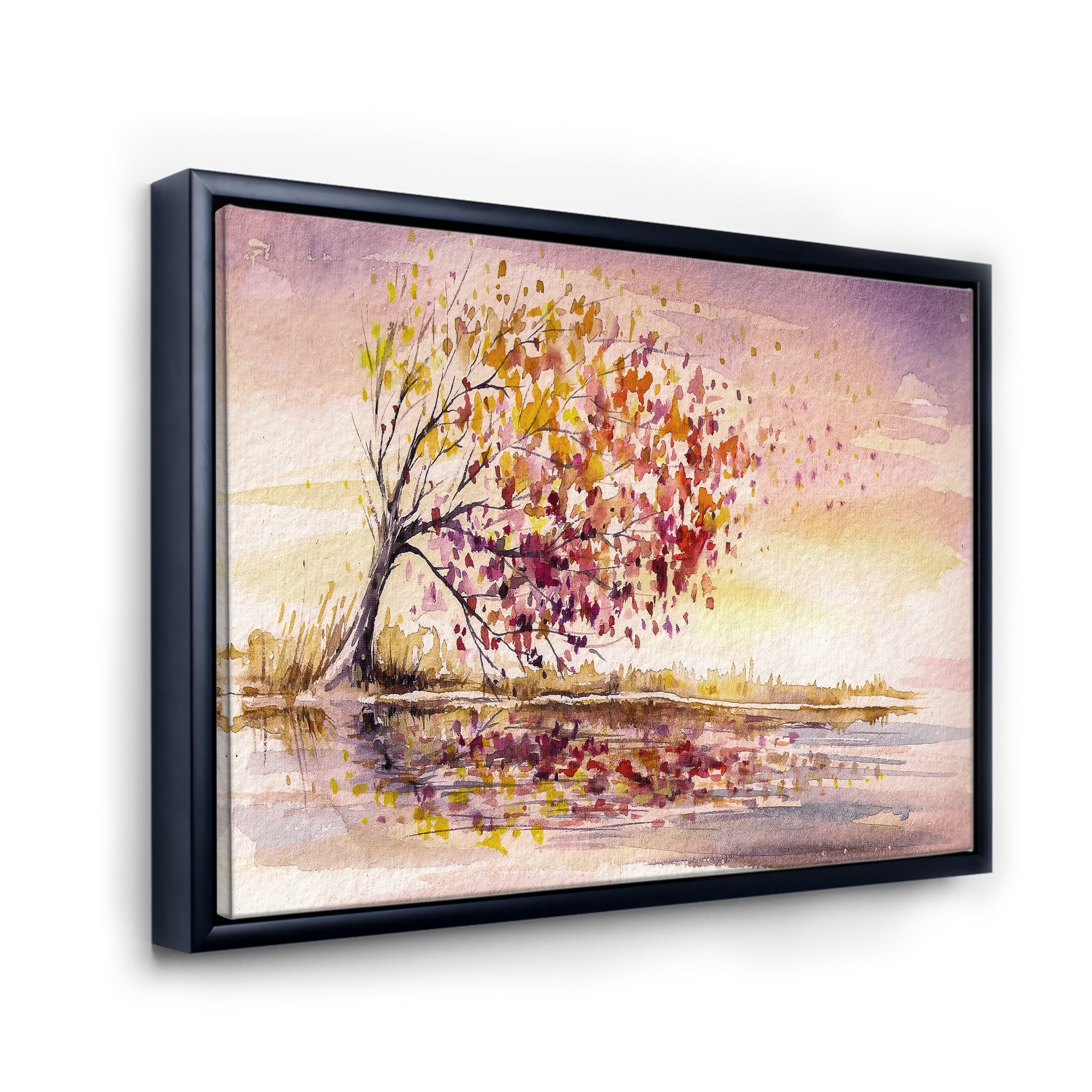 Designart 'Orange and Yellow Autumn Tree' Traditional Framed Canvas Wall Art Print