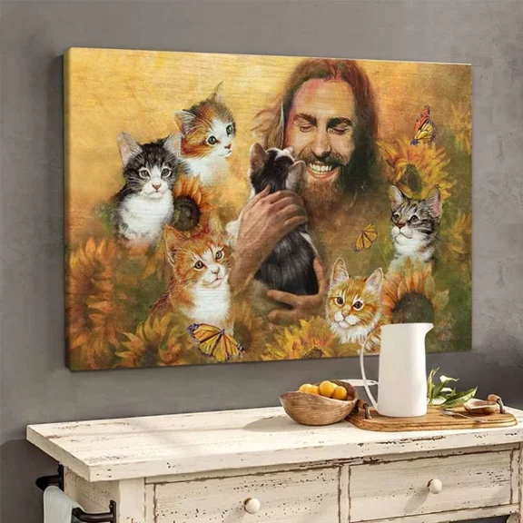 Kna Prints - Poster Jesus Surrounded By Cats Poster, UNFRAMED-8x12