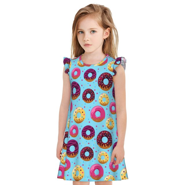 Fotbe Donuts Vestido de Dormir para Niñas de 3 a 10 Años, Mangas Cortas, Estilo Princesa, Pijama Camisón con Mangas Voladas-XX-Large