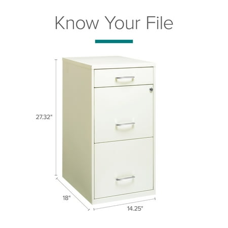 Hirsh - Metal 3-Drawer Organizer File Cabinet with Pencil Drawer - Pearl White