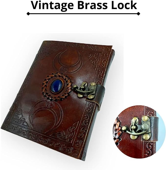OVERDOSE Double Dragon with Stone C-Lock Leather Journal Diary Notebook - Handmade Journal For Students Office Bound Leather Journal for men & women Notebook - 5 x 7 inches | 12 x 17 cm | A6