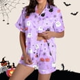 thumbnail image 2 of Yuncity Womens Halloween Pajamas Sets Stylish Button Down Short Sleeve Lapel Shirt Pj Short Design With Decorative Pattern Fall Winter Cozy Pajama Pjs Purple L, 2 of 7