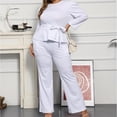 thumbnail image 3 of Plus Size 2 Piece Outfits for Women Blazer Top Long Sleeve Long Pants Sets Casual Elegant Business Suit with Belt, 3 of 4