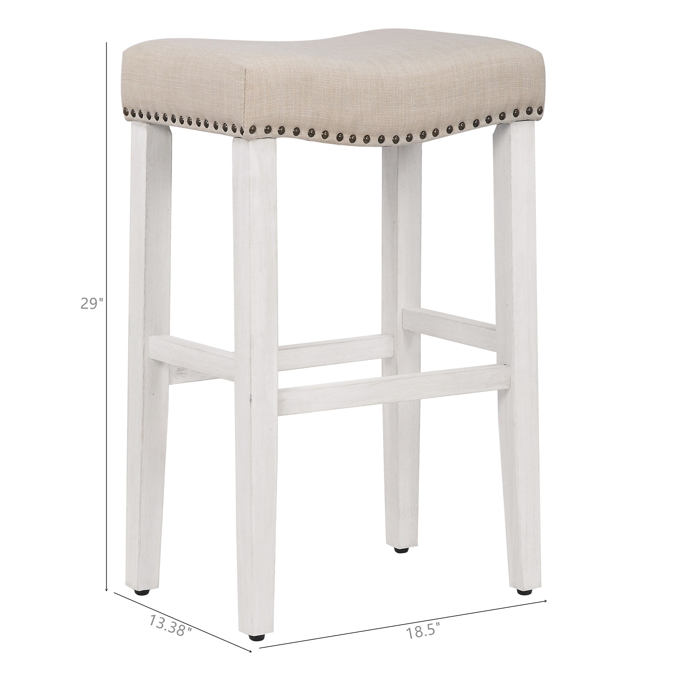 29" Upholstered Nail Head Counter Stool (Set of 2)Antique White/Beige