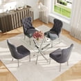 thumbnail image 3 of 5-Piece Square Dining Table Set, 36" Tempered Glass Top & Stainless Steel Legs, 4 Velvet Chairs with Nailhead Trim, for Kitchen, Dining Room, 3 of 9