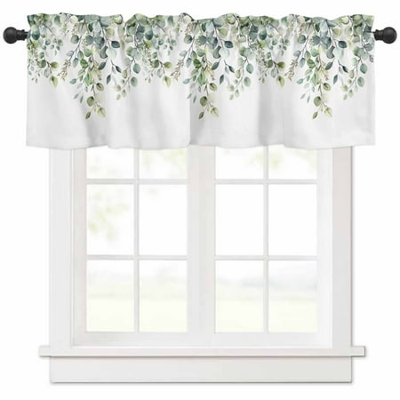 Rod Pocket Window Valances Summer Eucalyptus Leaf on White Short Kitchen Curtains Watercolor Botanical Window Treatment Drapes for Bedroom Bathroom Living Room 54x18In 1 Panel