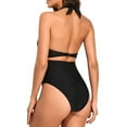 thumbnail image 3 of Sngxgn Women Swimsuit Solid Ribbed Monokini Swimwear Scoop Neck Low Back Bathing Suit(Black,M), 3 of 4