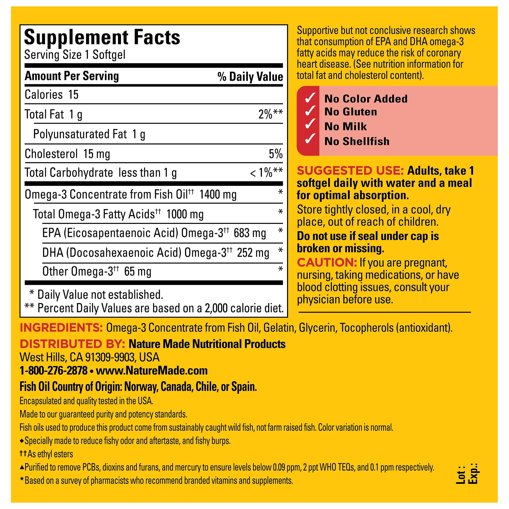 (3 pack) Nature Made Burp Less Ultra Omega 3 Fish Oil 1400 mg Softgels, Fish Oil Supplements, 100 Count
