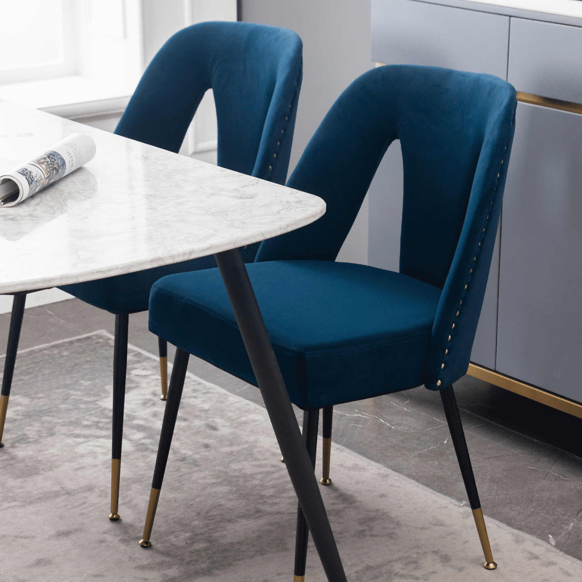 Velvet Dining Chairs, Mid Century Modern Kitchen Chair, Contemporary Dining Chair with Metal Leg, High Back, Armless Upholstered Leisure Side Chair for Dining Room Lounge (Set of 4)