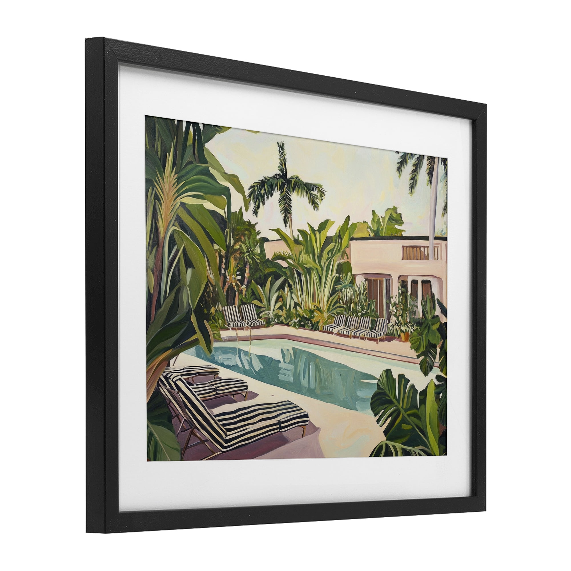Stupell Industries Poolside Resort Lounge Chairs Black Framed Print Under Glass, design by Sisi and Seb
