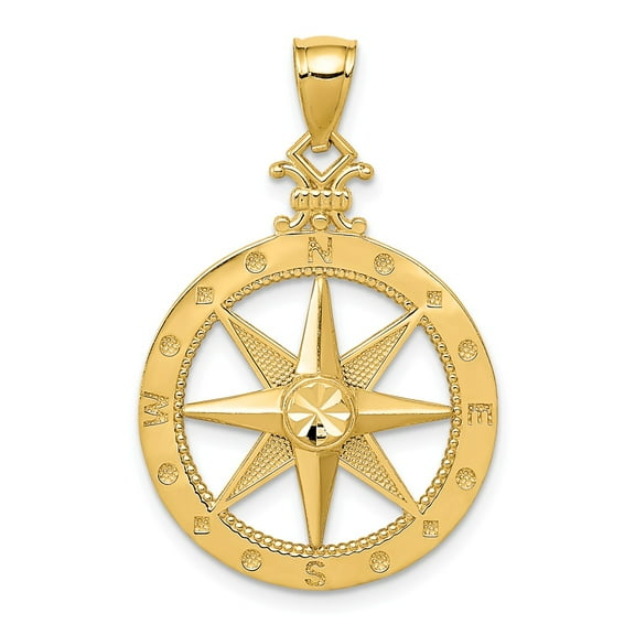 Real 14kt Yellow Gold Diamond-cut Polished Compass Pendant; for Adults and Teens; for Women and Men