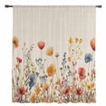 thumbnail image 2 of Yellow Red Blue Spring Floral Semi Sheer Curtains Drapes for Living Room,Bedroom,French Doors Window 96 Inches Long,Watercolor Botanical Summer Flowers Rod Pocket Chiffon Curtain Drapery Voile Panel, 2 of 6