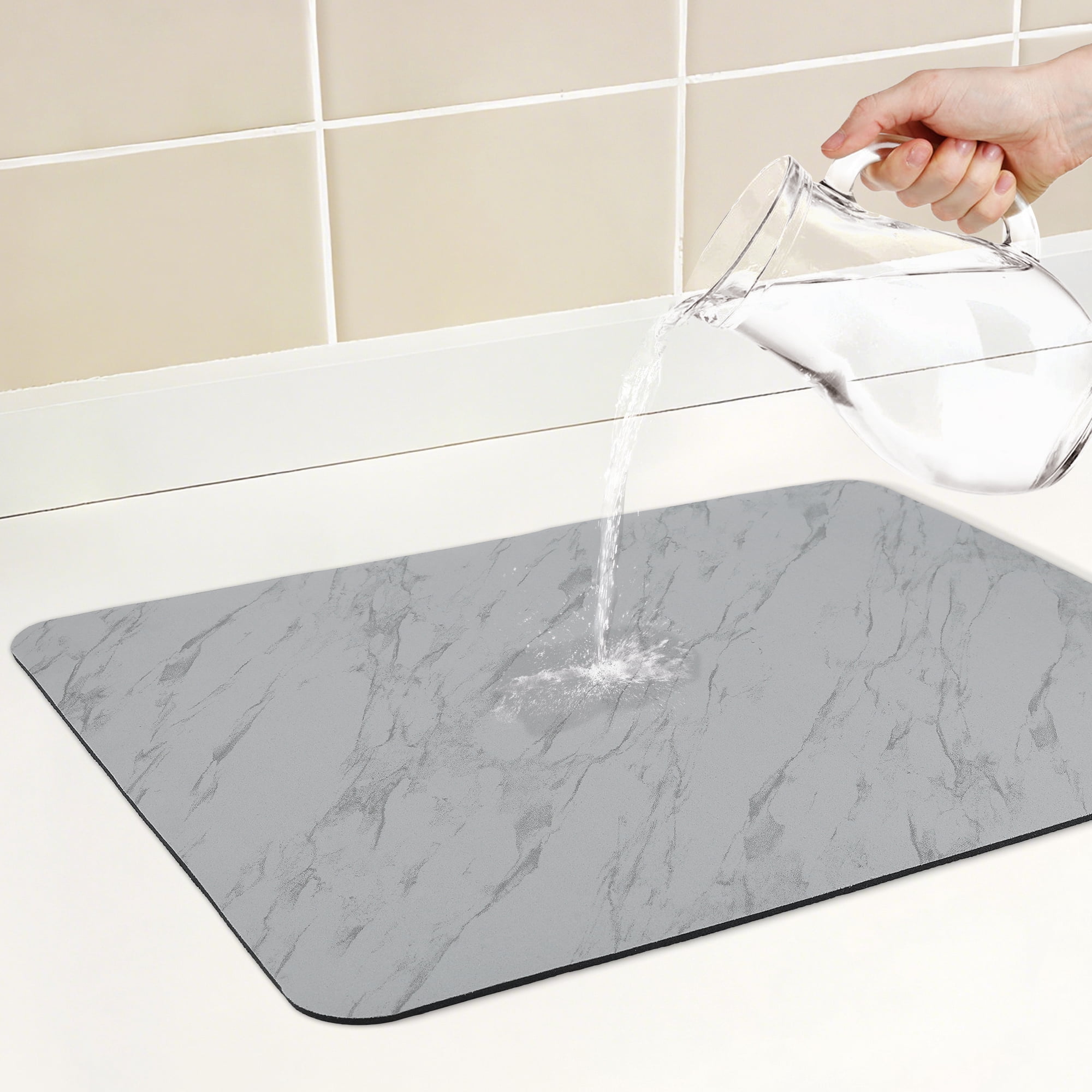 Unique Bargains Diatomaceous Stone Dish Drying Mat Dish Drying Mats Gray 19.7*15.7 inch