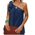 thumbnail image 4 of Usmixi Womens Shirts Sleeveless Slash Neck Solid Tank Tops Summer Tie One Shoulder Lightweight Chiffon Jacquard Vest Blouses Navy XXL, 4 of 7