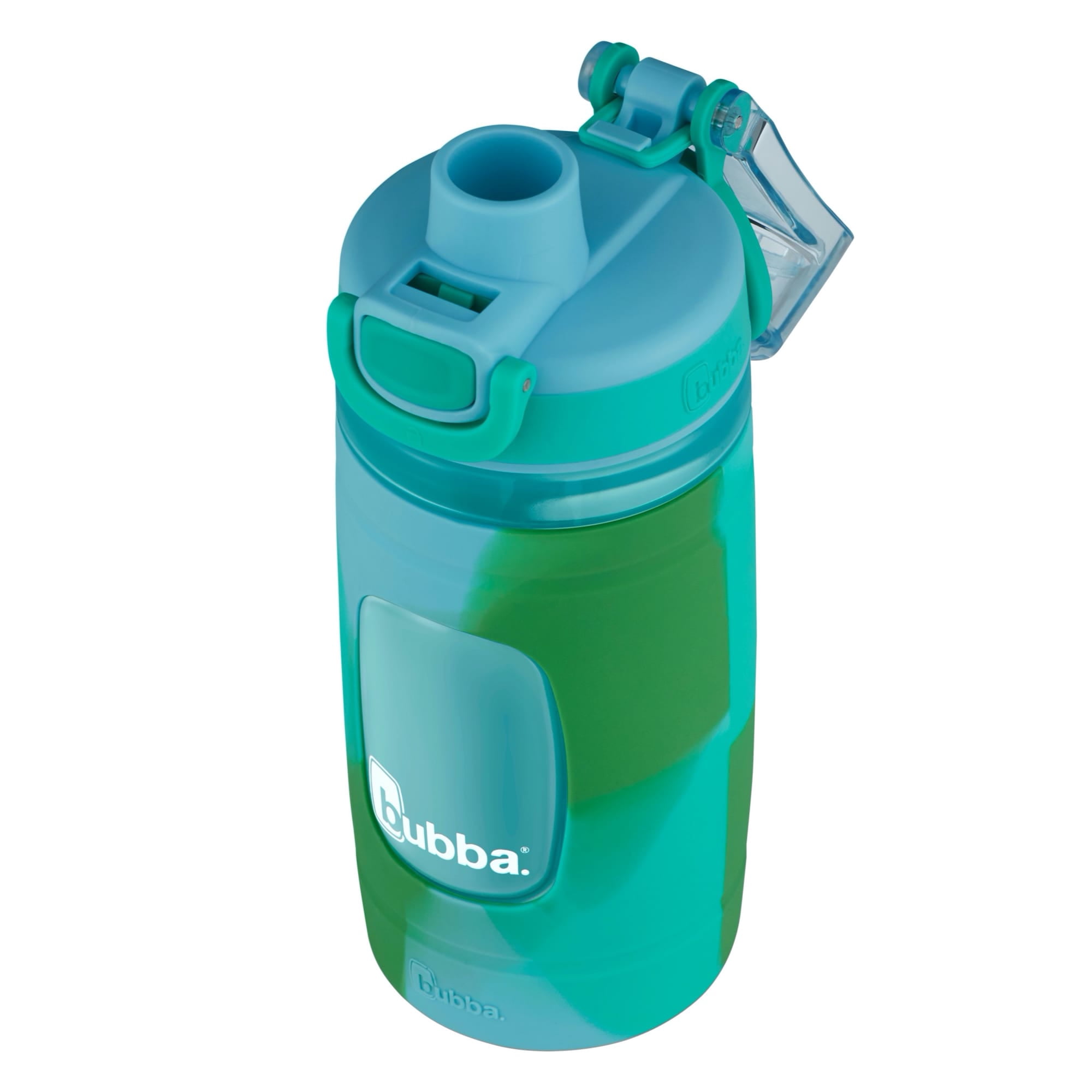 (4 pack) Bubba Flo Kids 16 oz Teal and Green Plastic Water Bottle with Wide Mouth Lid