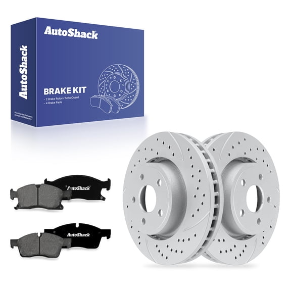 AutoShack Front Brake Rotors & Premium Pads for Jeep, Grand Cherokee 2011-2017, 2021 - Coated Drilled & Slotted - Silver Matte Finish - TurboGuard - 13.78" (350 mm), 5-Lug